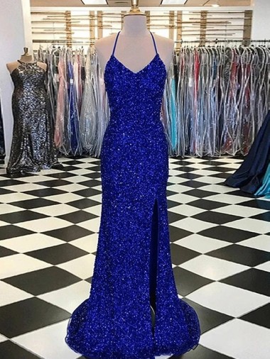 Purchase Velvet Sequin Long Sweep Train Sleeveless V-Neck Evening Dress