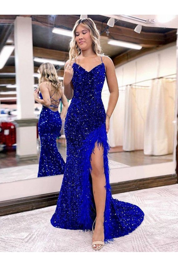 Purchase Velvet Sequin Sheath Sweep Train Sleeveless V-Neck Long Evening Dress