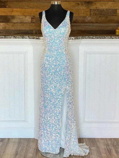 Purchase Velvet Sequin Sweep Train Sleeveless V-Neck Evening Dress