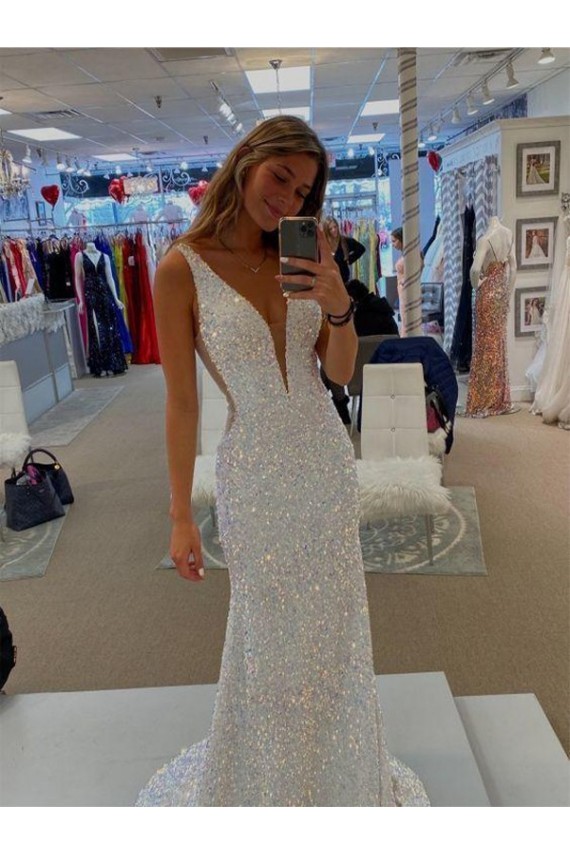 Purchase Velvet Sequin Sheath Sweep Train Sleeveless V-Neck Evening Dress