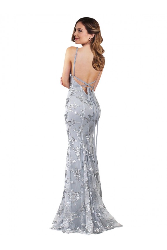 Purchase Stretch Crepe & Sequin Tulle Mermaid Mermaid Sleeveless Silver Formal Evening Dress