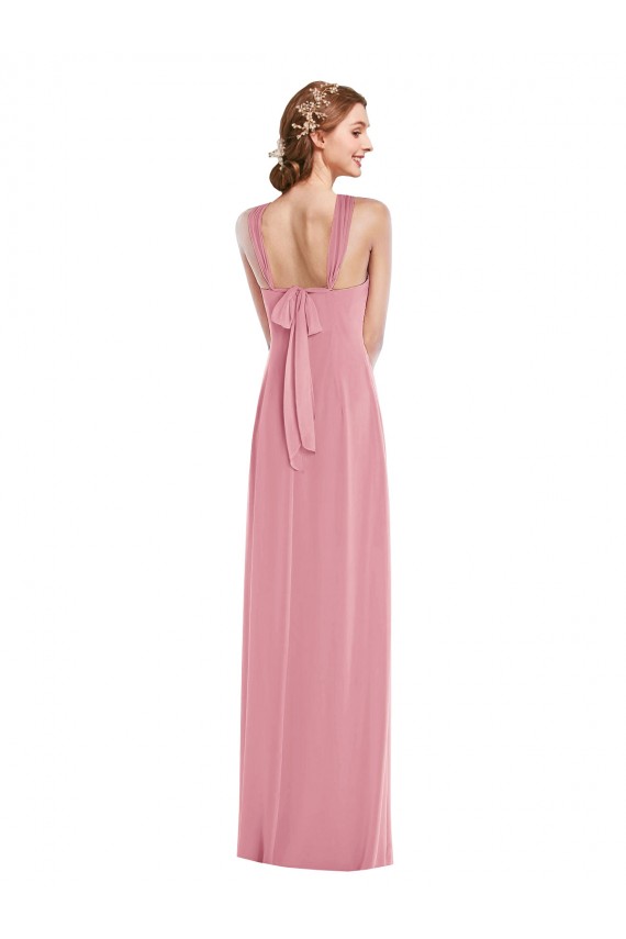 Purchase Soft Chiffon A-Line Long Sleeveless Open Back Front Slit Evening Dresses