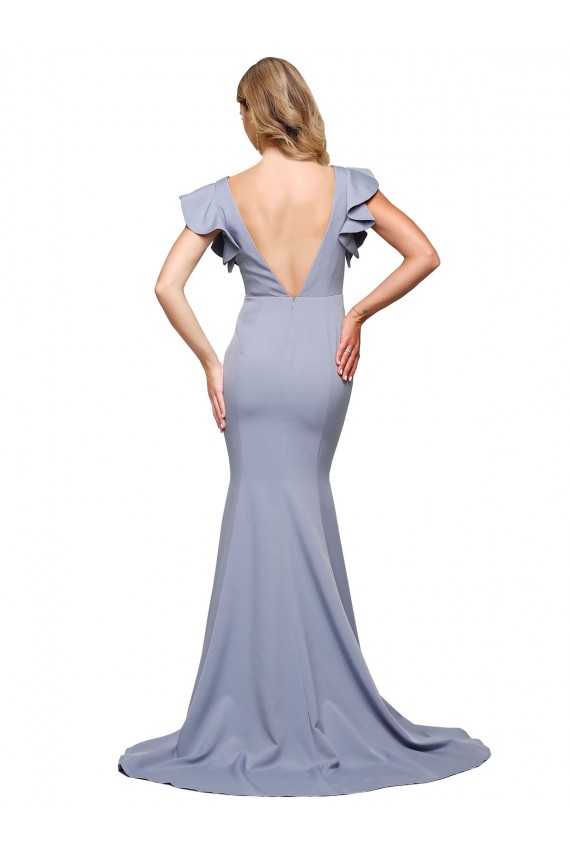 Purchase Stretch Crepe Mermaid Sweep Train Sleeveless V-Back Formal Evening Dress