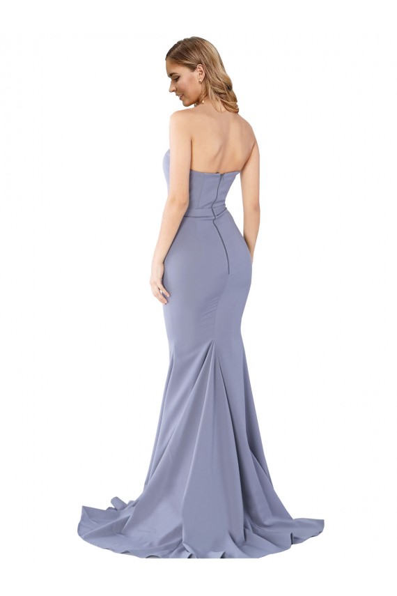 Purchase Stretch Crepe Mermaid Long Sleeveless Smoke Blue Low Back Formal Evening Dress