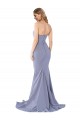 Purchase Stretch Crepe Mermaid Long Sleeveless Smoke Blue Low Back Formal Evening Dress