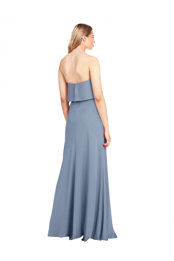 Purchase Stretch Crepe Sheath Long Sleeveless Smoke Blue Formal Dress