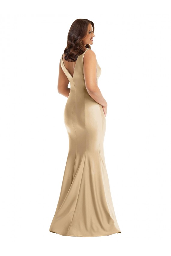 Purchase Silky Satin Mermaid Long Sleeveless V-Back Plus Size Formal Evening Dress
