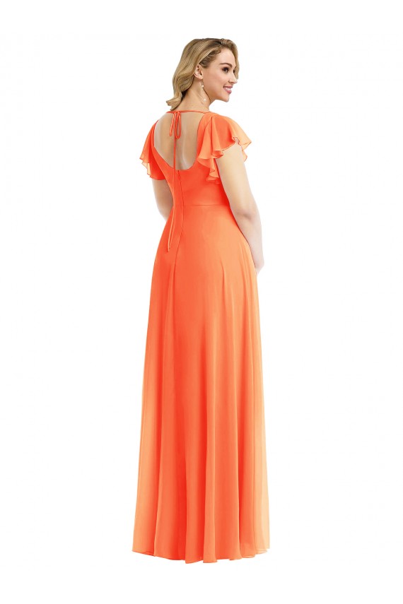 Purchase Soft Chiffon A-Line Long Flutter Sleeves Open Back Semi Formal Evening Dress