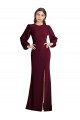 Purchase Stretch Crepe Trumpet Long Puff Sleeves Open Back Formal Dress