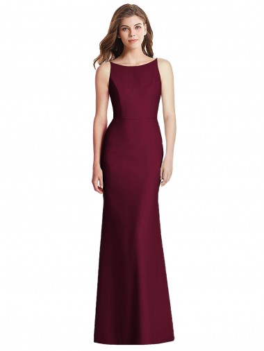 Purchase Stretch Crepe Trumpet Long Sleeveless Open Back Burgundy Gold Evening Dresses