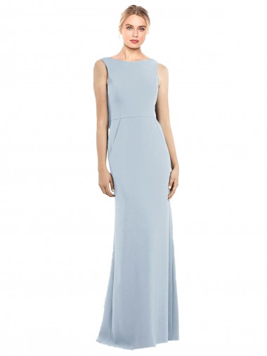 Purchase Stretch Crepe Trumpet Long Sleeveless Low Back Light Sky Blue Prom Dresses