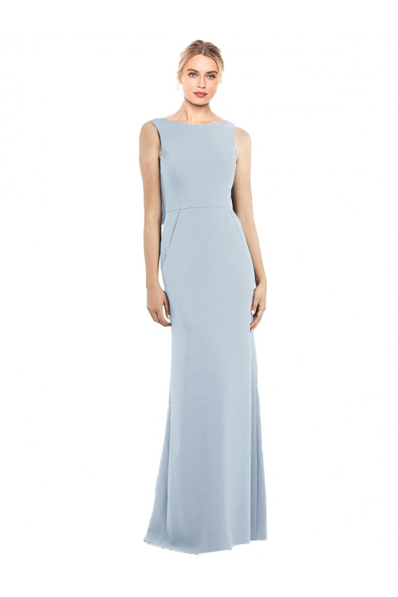 Purchase Stretch Crepe Trumpet Long Sleeveless Low Back Light Sky Blue Prom Dresses