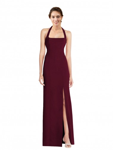Purchase Stretch Crepe Trumpet Long Sleeveless Halter Neck Open Back Prom Dresses