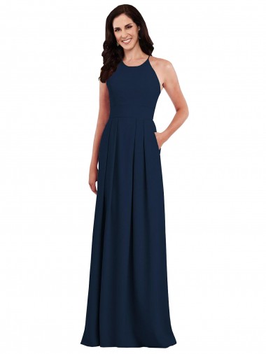 Purchase Stretch Crepe Trumpet Long Sleeveless Criss Cross Open Back Semi Formal Evening Dress
