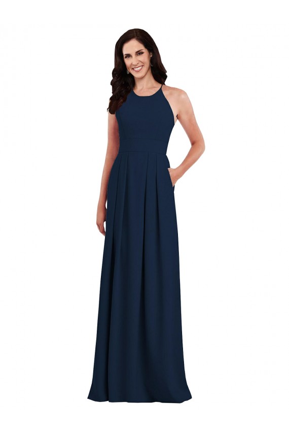 Purchase Stretch Crepe Trumpet Long Sleeveless Criss Cross Open Back Semi Formal Evening Dress
