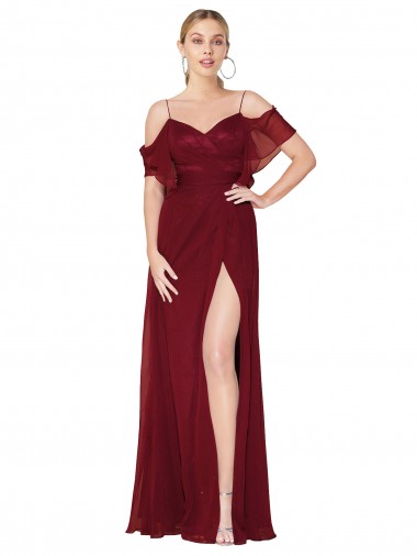 Purchase Soft Chiffon Trumpet Long Cold Shoulder V-Back Formal Evening Dress