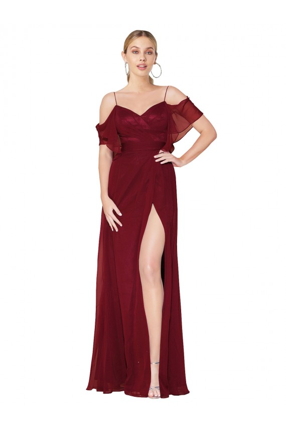 Purchase Soft Chiffon Trumpet Long Cold Shoulder V-Back Formal Evening Dress