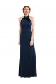 Purchase Stretch Crepe Trumpet Long Sleeveless Dark Navy Open Back Semi Formal Evening Dress