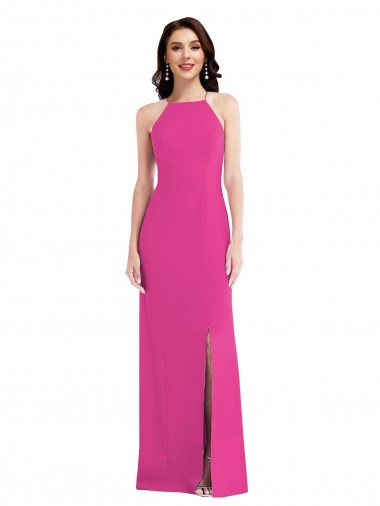 Purchase Stretch Crepe Trumpet Long Sleeveless Open Back Fuchsia Prom Dresses