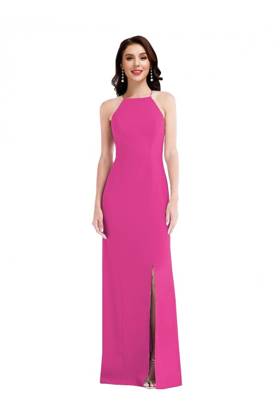 Purchase Stretch Crepe Trumpet Long Sleeveless Open Back Fuchsia Prom Dresses