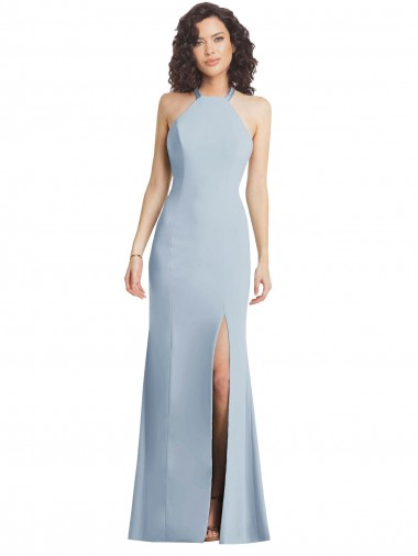 Purchase Stretch Crepe Trumpet Long Sleeveless Criss Cross Back Light Sky Blue Prom Dresses