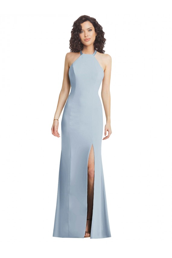 Purchase Stretch Crepe Trumpet Long Sleeveless Criss Cross Back Light Sky Blue Prom Dresses