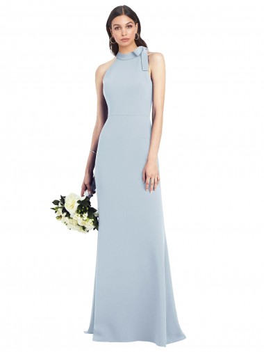 Purchase Stretch Crepe Trumpet Long Sleeveless Light Sky Blue Open Back Semi Formal Evening Dress