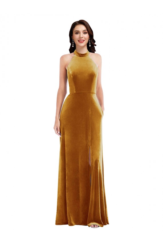 Purchase Stretch Velvet Trumpet Long Sleeveless Keyhole Back Semi Formal Evening Dress