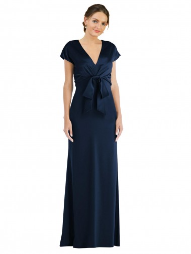 Purchase Stretch Crepe Trumpet Long Cap Sleeves Keyhole Back Formal Evening Dress