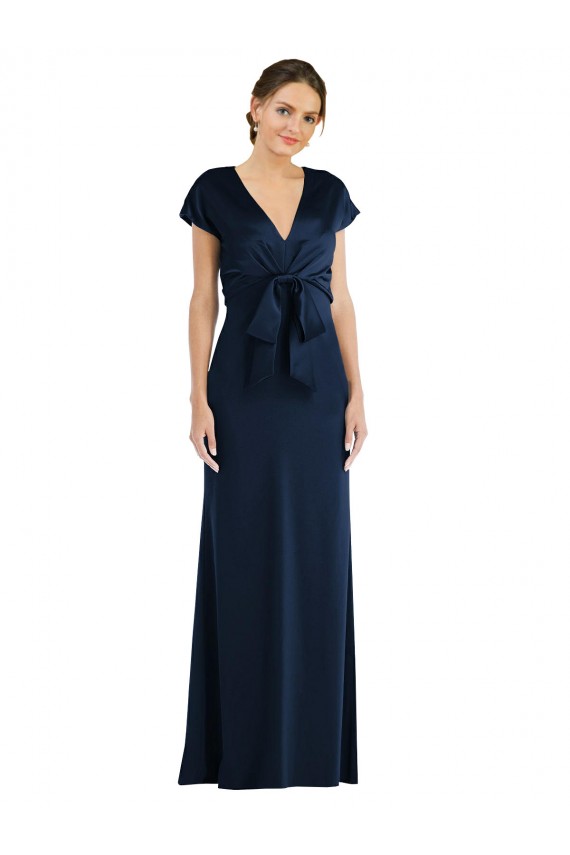 Purchase Stretch Crepe Trumpet Long Cap Sleeves Keyhole Back Formal Evening Dress