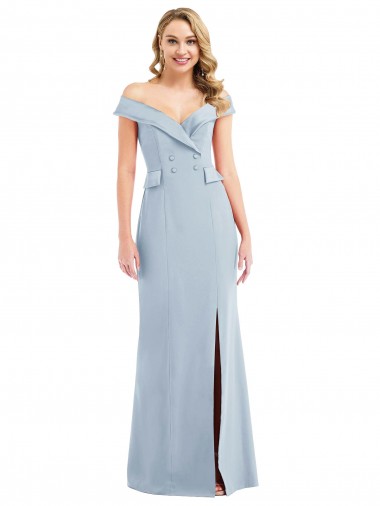 Purchase Stretch Crepe Trumpet Long Light Sky Blue Semi Formal Evening Dress