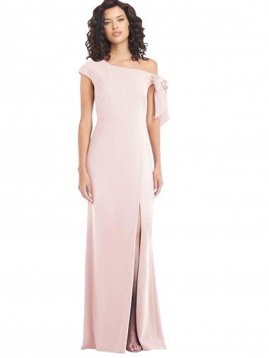 Purchase Stretch Crepe Trumpet Long Cap Sleeves Front Slit Prom Dresses