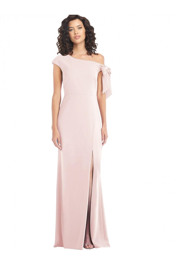 Purchase Stretch Crepe Trumpet Long Cap Sleeves Front Slit Prom Dresses