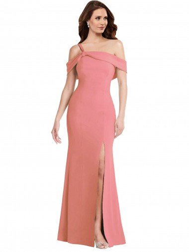 Purchase Stretch Crepe Trumpet Long Sleeveless Hot Pink Low Back Semi Formal Evening Dress