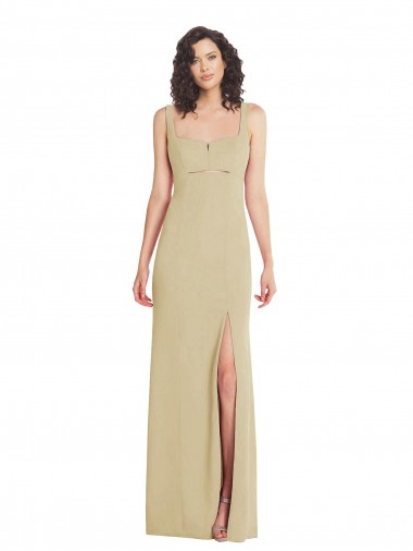 Purchase Stretch Crepe Trumpet Long Sleeveless Low Back Champagne Prom Dresses
