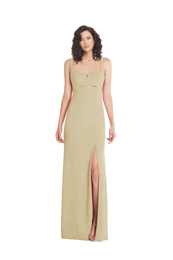 Purchase Stretch Crepe Trumpet Long Sleeveless Low Back Champagne Prom Dresses