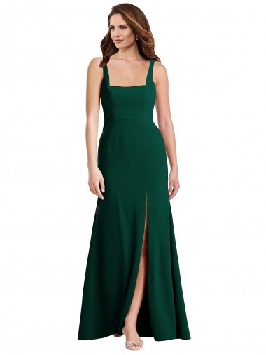 Purchase Stretch Crepe Trumpet Long Sleeveless Midnight Green Semi Formal Evening Dress