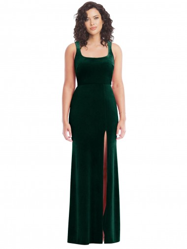 Purchase Stretch Velvet Trumpet Long Sleeveless Semi Formal Evening Dress