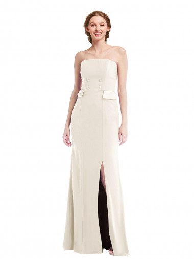Purchase Stretch Crepe Trumpet Long Sleeveless Ivory Semi Formal Evening Dress