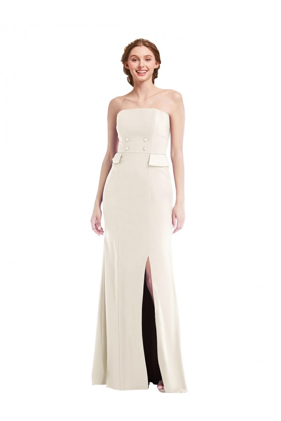 Purchase Stretch Crepe Trumpet Long Sleeveless Ivory Semi Formal Evening Dress