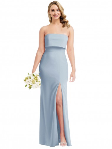 Purchase Stretch Crepe Trumpet Long Sleeveless Light Sky Blue Low Back Semi Formal Evening Dress