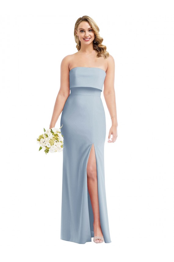 Purchase Stretch Crepe Trumpet Long Sleeveless Light Sky Blue Low Back Semi Formal Evening Dress