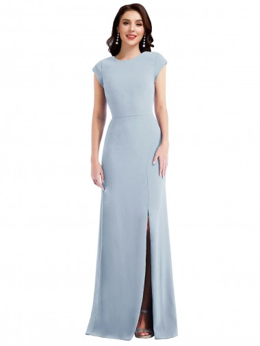 Purchase Stretch Crepe Trumpet Long Cap Sleeves Open Back Formal Evening Dress