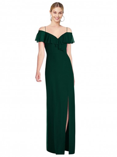 Purchase Soft Chiffon Trumpet Long Cold Shoulder Ever Green Evening Dresses