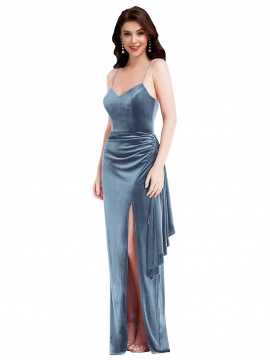 Purchase Stretch Velvet Trumpet Long Sleeveless Low Back Formal Evening Dress