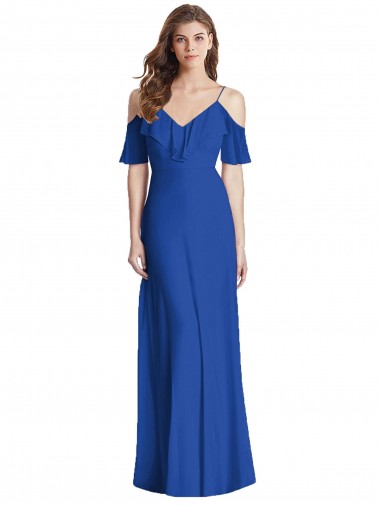 Purchase Soft Chiffon Trumpet Long Cold Shoulder V-Back Semi Formal Evening Dress