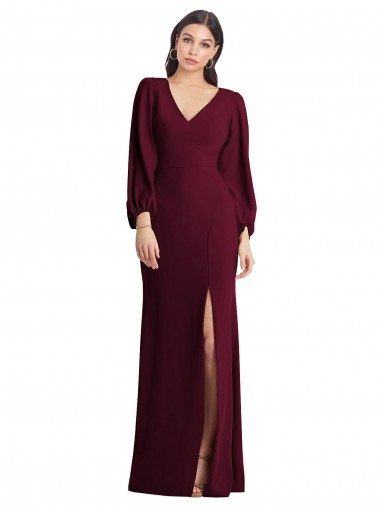 Purchase Stretch Crepe Trumpet Long Puff Sleeves Semi Formal Evening Dress