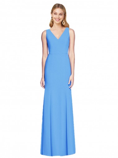 Purchase Stretch Crepe Trumpet Trumpet Sleeveless Peacock Blue Semi Formal Evening Dress
