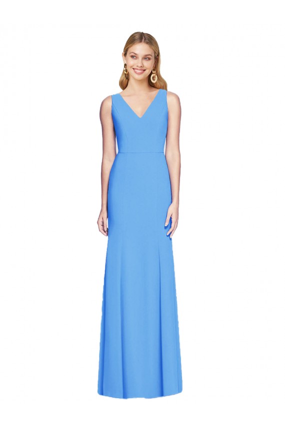 Purchase Stretch Crepe Trumpet Trumpet Sleeveless Peacock Blue Semi Formal Evening Dress