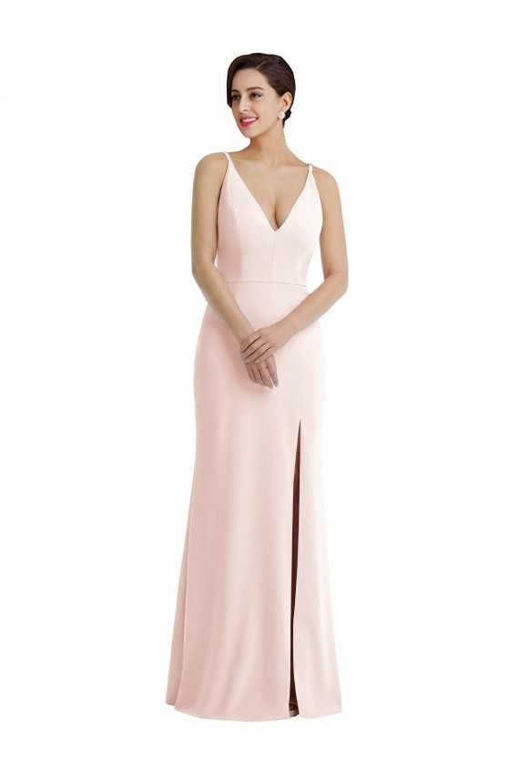 Purchase Stretch Crepe Trumpet Long Sleeveless V-Back Pink Prom Dresses